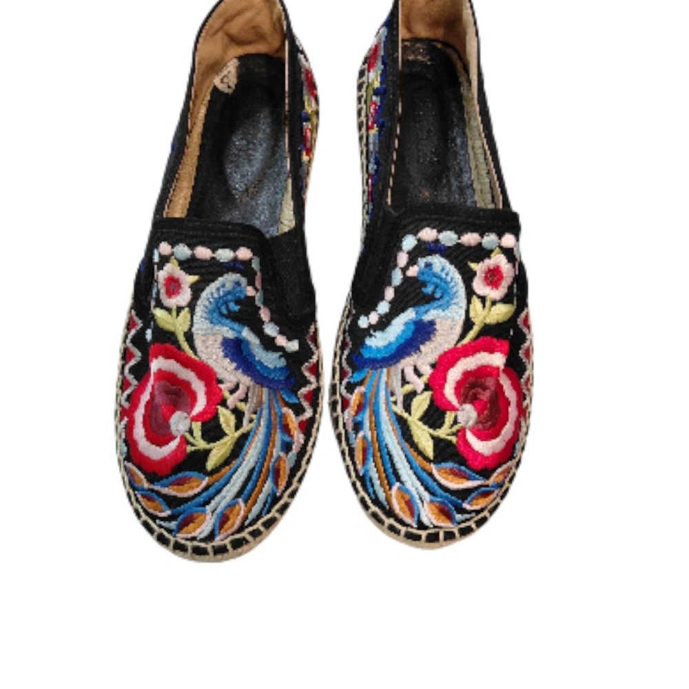 Johnny Was Black Multicolor Espadrilles